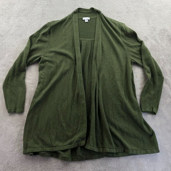 J.Jill Womens Cardigan Sweater MP Open Front Classic Green Casual Cozy Knit - Picture 9 of 10